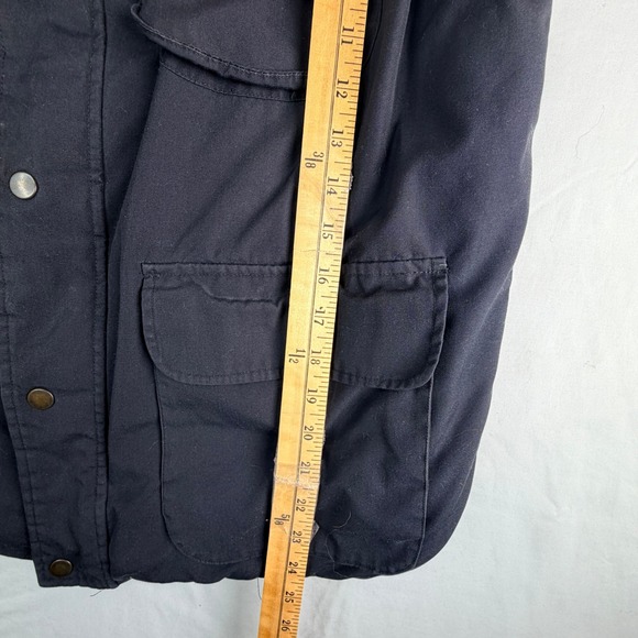 Mens Navy Blue Utility Vest Plaid Flannel Lined Multi Pocket Full Zip Snap Front - Picture 5 of 11